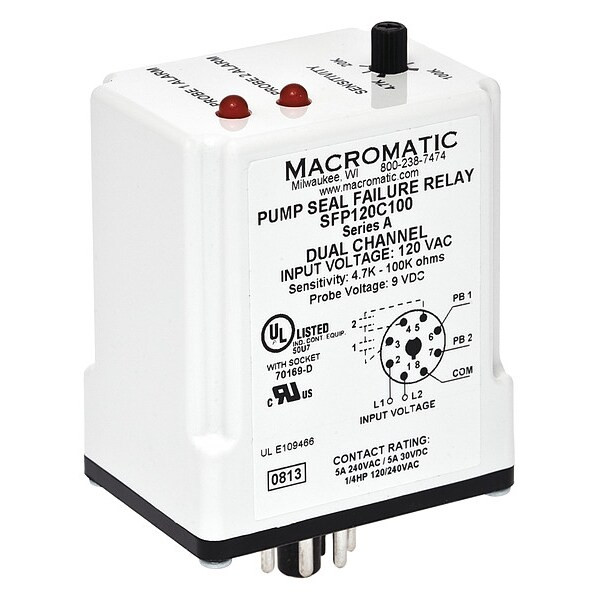 Macromatic Pump Seal Failure Relay,2-SPNO,120VAC SFP120C100
