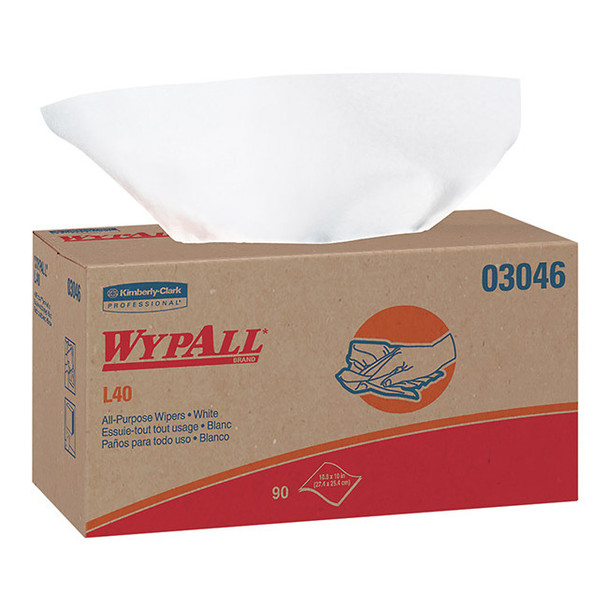WypAll* L40 Wipers, Pop-Up Box, 10 13/16" x 10", White, 9 Boxes/90 Each