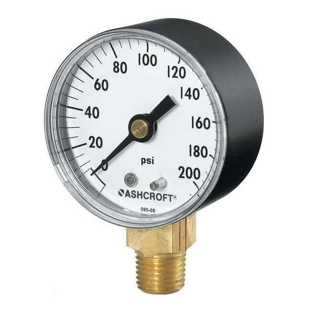 Industrial Pressure Gauge, 0 to 300 psi, 2 in Dial, 1/4 in NPT, Bottom Location