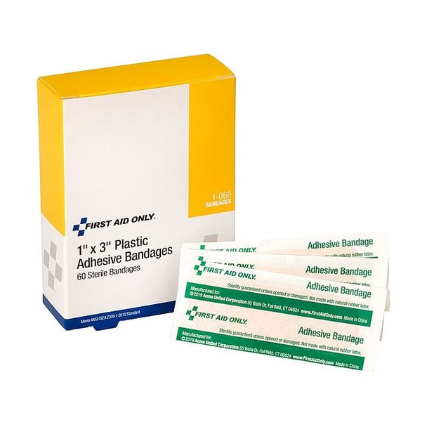 First Aid Only Strip Bandages,3"x1",Plastic,PK60 1-060