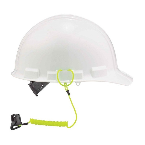 Ergodyne® Squids® 3158 Hard Hat Coil Lanyard, Clamp, Hi-Vis Lime, 1/Each