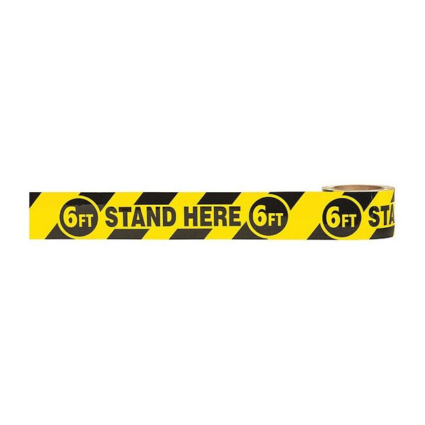 Floor Marking Tape, 6ft Stand Here 6ft, Vinyl, 8 mil