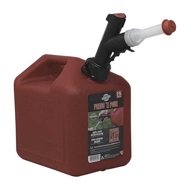 Garage Boss Gas Can, Polyethylene, 2 gal, Gasoline, Red GB320