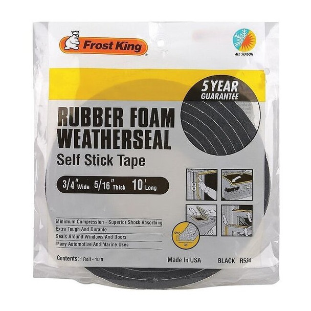 Frost King Spnge Rubber Foam Tape, 3/4Inx10 ft, 8 mil, Insert Color: Black R534H