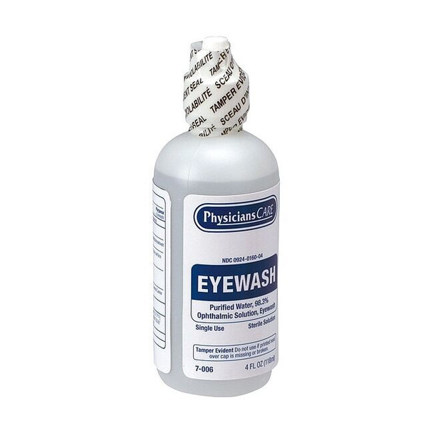 Eyewash Refill Bottle, 4 oz, Purified Water, Clear Plastic