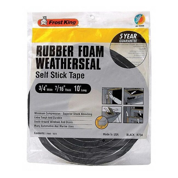 Frost King Weather Seal,Rubber Foam, Black, 10 ft L R734H