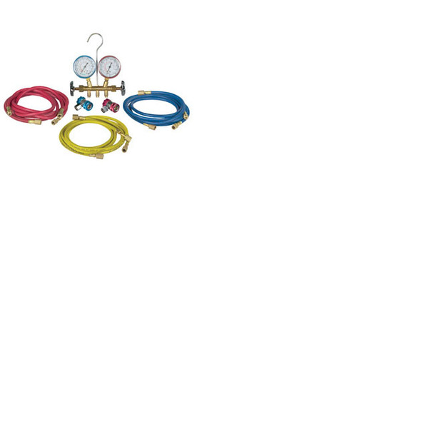 R12 & R134a Brass Manifold, Hose Set And Service Couplers 48134B