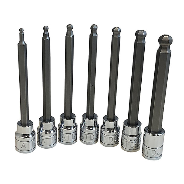 7pc 3/8In Drive SAE Extra-Long Ball-End Hex Bit Socket Set 13791