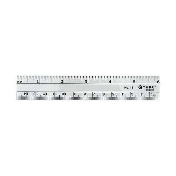 Westcott Ruler,Plastic,Lined,16ths,6in,Transparnt 18