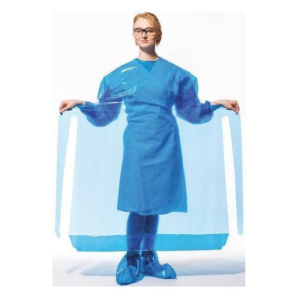 Polyco Gown, Polyolefin, Welded, 4 mil, 50 in, Blue, XL, 50 PK 43650