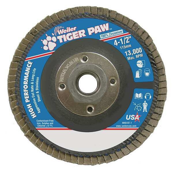 Weiler Flap Disc,Type 27,4-1/2in. dia., 60 Grit 98812
