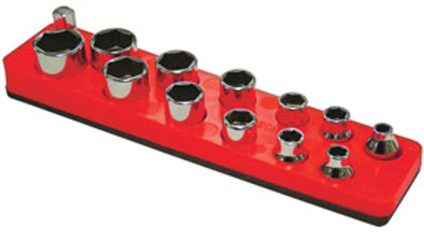 3/8" Dr Shallow 13-hole magnetic Socket Organizer, Rocket Red 713