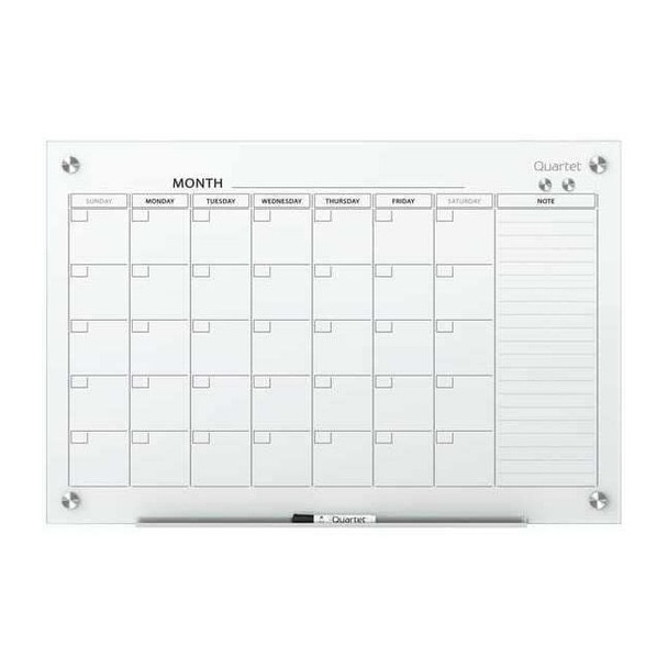 Calendar Planning Board, Glass, 36 in, 48 in, No Frame Frame, White, Gloss