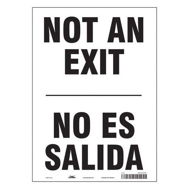 Condor Exit Sign, Vinyl, 10" W, 14" H, Not An Exit/No Es Salida, White 480J05