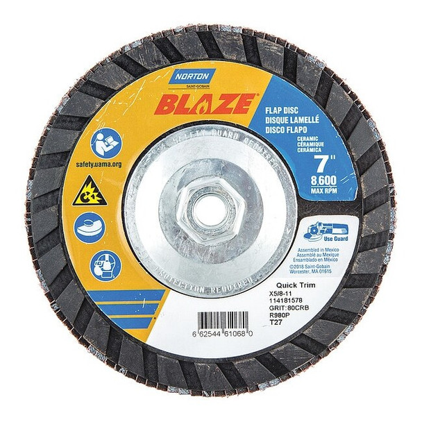 Norton Abrasives Flap Disc,7 In x 80 Grit,5/8-11 66254461068
