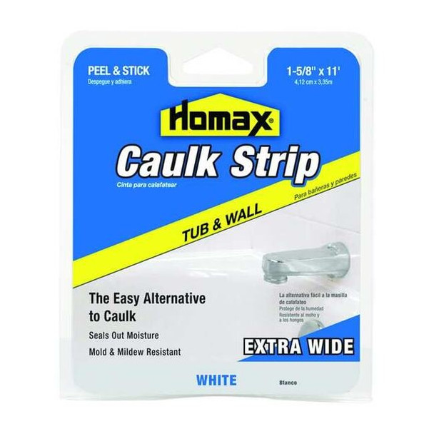 Hybrid Caulking Strip, 1 5/8 in x 11 ft, Box, White, Hybrid Base, Tub & Wall