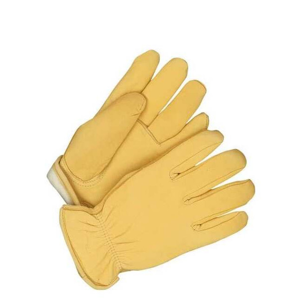 Leather Drivers Gloves, Deerskin Palm, Shirred Slip-On, Beige, 1 PR