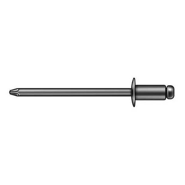 Blind Rivet, Dome Head, 3/16 in Dia., 35/64 in L, Aluminum Body, 250 PK