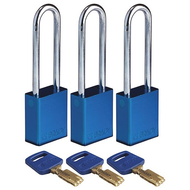 Brady Lockout Padlock,Al,1/4" W,Bl,PK3 ALU-BLU-76ST-KA3PK Brady Lockout Padlock,Al,1/4" W,Bl,PK3 ALU-BLU-76ST-KA3PK