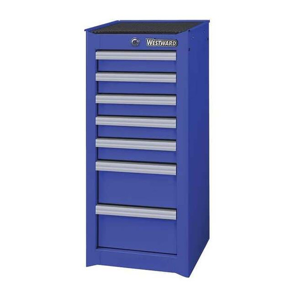 WESTWARD Side Cabinet, 7-Drawers, Powder Coated Blue, 15.5" W x 18" D x 34" H