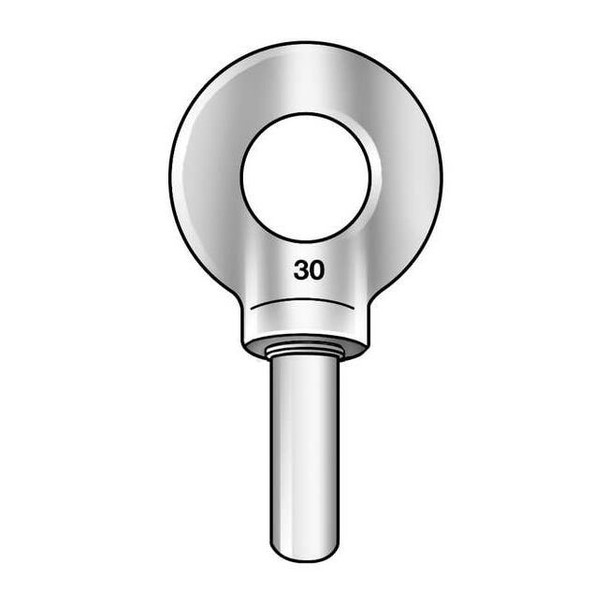 Eye Bolt With Shoulder, Unthreaded, 3 in Shank, 1-3/16 in ID, Steel, Plain