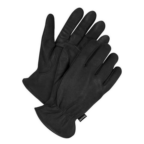 Leather Drivers Gloves, Deerskin Palm, Shirred Slip-On, Black / Black, 1 PR