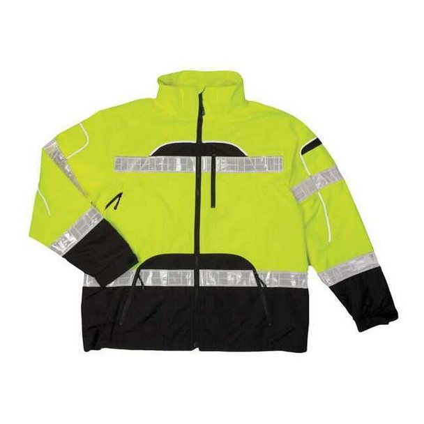 Rain Jacket, Reflective Piping, Polyester, Class 3 R, Black/Yellow, S