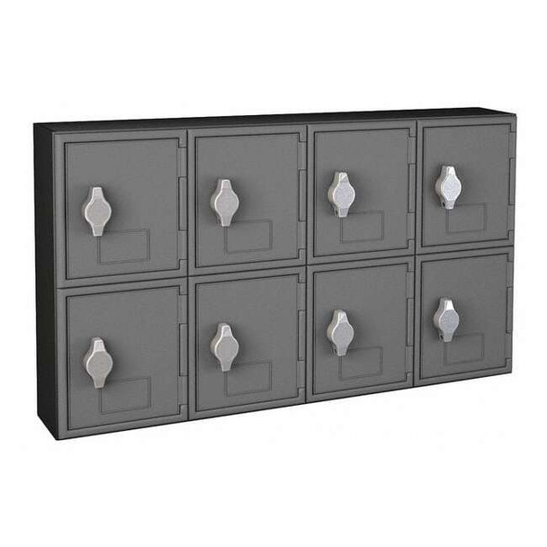 Cell Phone Locker, 24 in W, 4 in D, 13 1/2 in H, (2) Tier, (4) Wide, Gray/Black