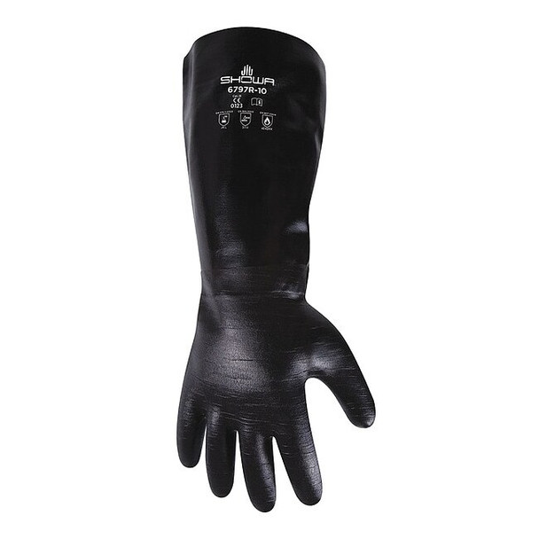 6797R Chemical Resistant Gloves, PVC, 18 in L, 18 mil, Black, 10, 1 PR
