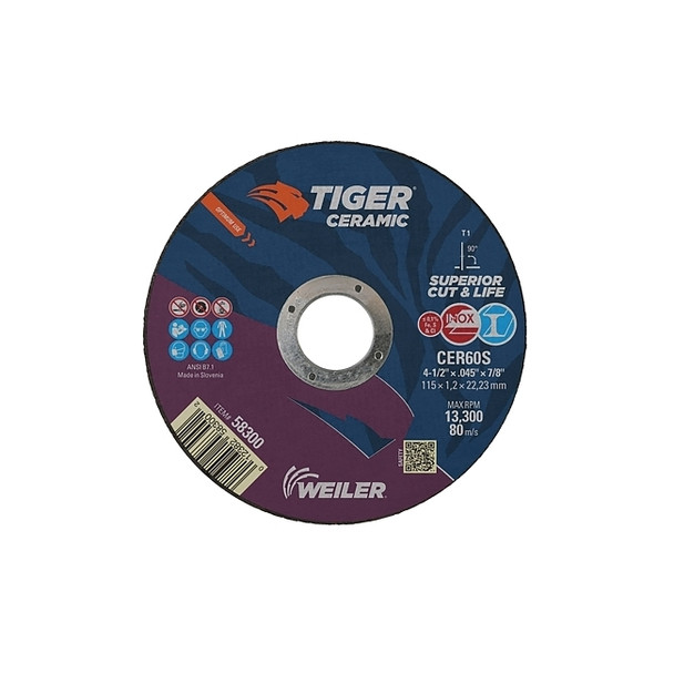 Tiger™ Ceramic Cutting Wheel, 4.5 in Diameter, 0.045in Thick, 24/bx