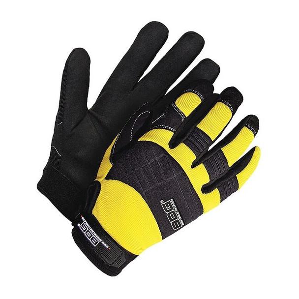 X-Site Mechanics Gloves, Synthetic Leather Palm, Spandex Back, M, Black/Yellow