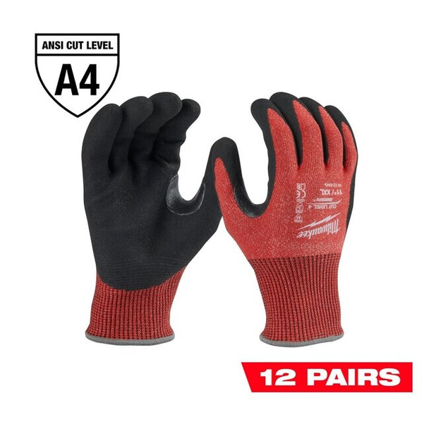 Cut-Resistant Coated Gloves, Cut Level A4 ,Dipped ,Nitrile ,Sandy ,2XL 12 PK