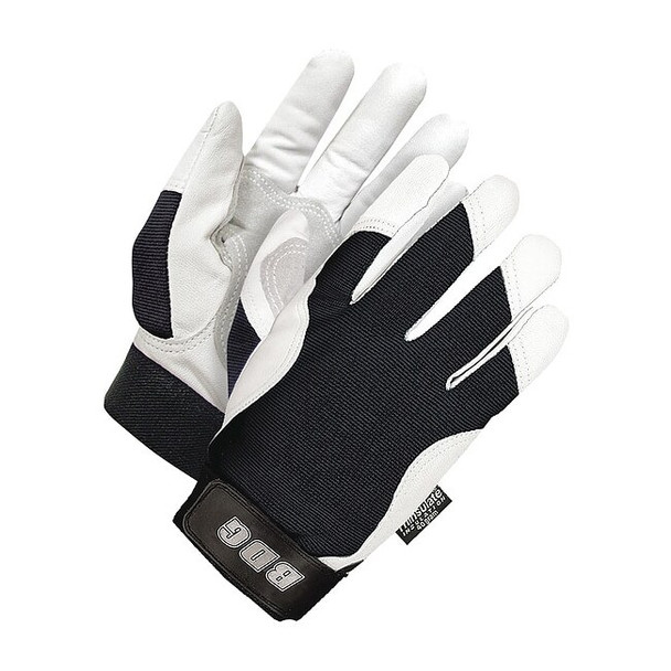 X-Site Mechanics Gloves, Goatskin Palm, Spandex Back, XL, Black/White
