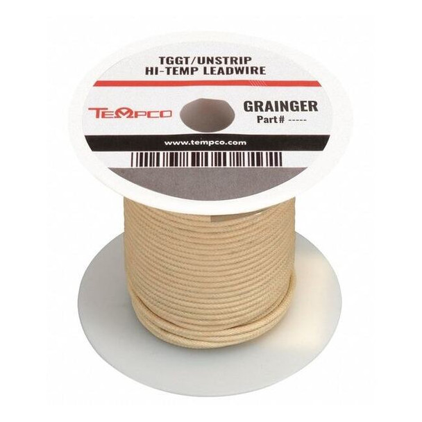 Tempco High Temp Lead Wire, TGGT, 18 AWG, Natural, 100 ft LDWR-1020