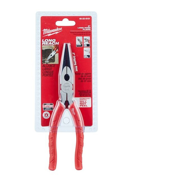 Milwaukee Tool 8 in Long Nose Plier,Side Cutter Comfort Grip Handle 48-22-6101