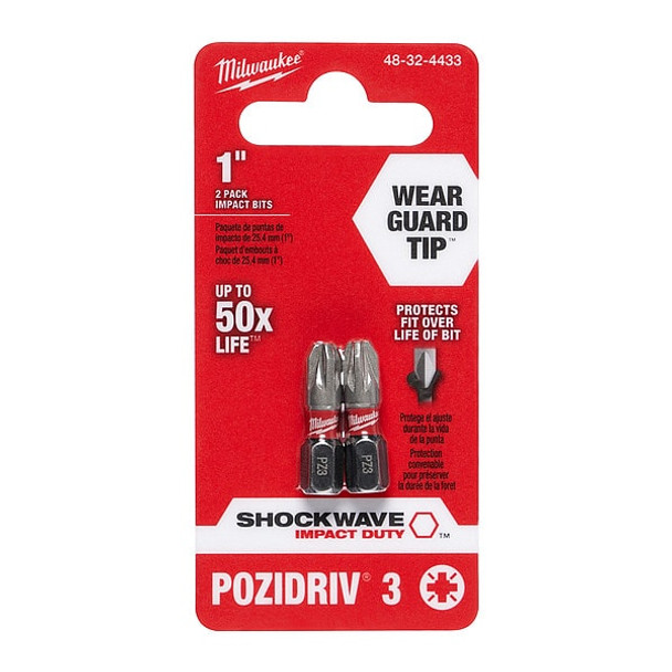1 in. Pozidriv No 3 SHOCKWAVE Impact Duty Insert Bit (2 pk)