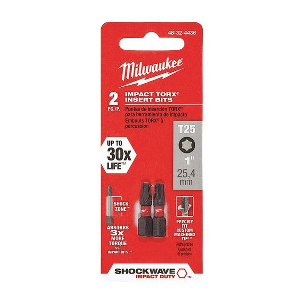 Milwaukee Tool SHOCKWAVE Impact Torx T25 Insert Bits (2 PK) 48-32-4436