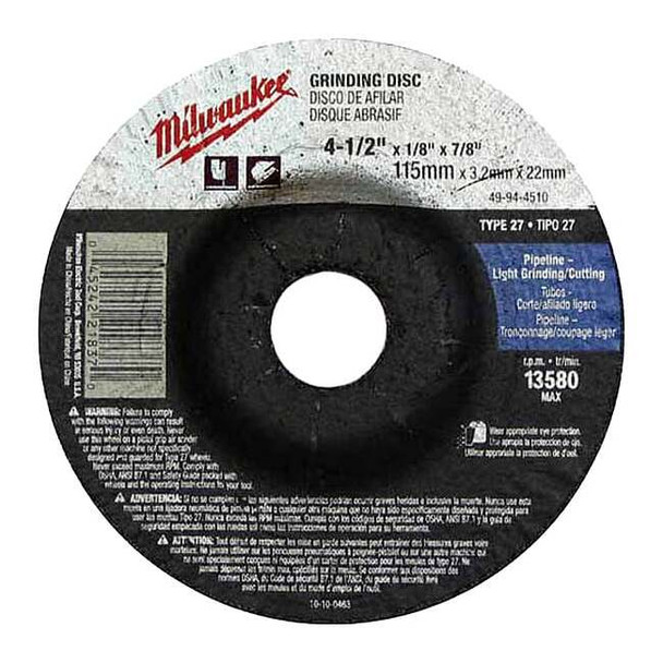 Milwaukee Tool 4-1/2" x 1/8" x 7/8" Grinding Wheel (Type 27) 49-94-4510
