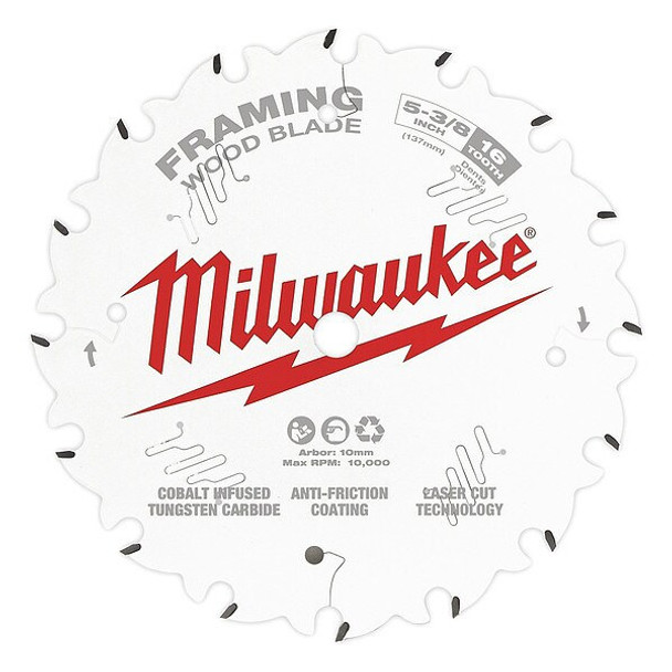 Milwaukee Tool CircularSawBlade,Carbide,Dia:5 3/8" 48-40-0522