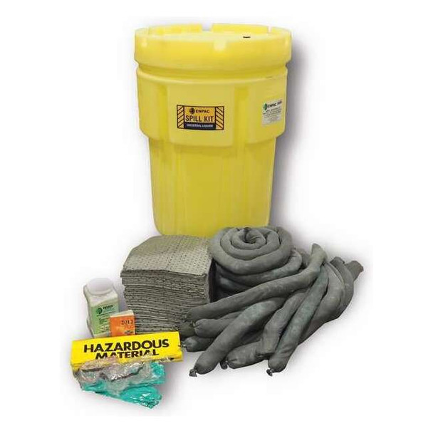 Spill Kit, 62 gal Volume Absorbed per Kit, 157 gal Capacity, Drum, Yellow, 140