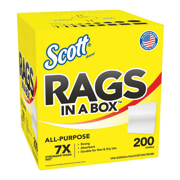 Scott® Rags In A Box, 9" x 12", White, 8 Boxes/200 Each