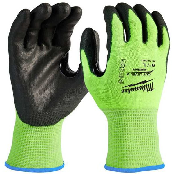 12 Pair High Visibility Cut Level 2 Polyurethane Dipped Gloves - M