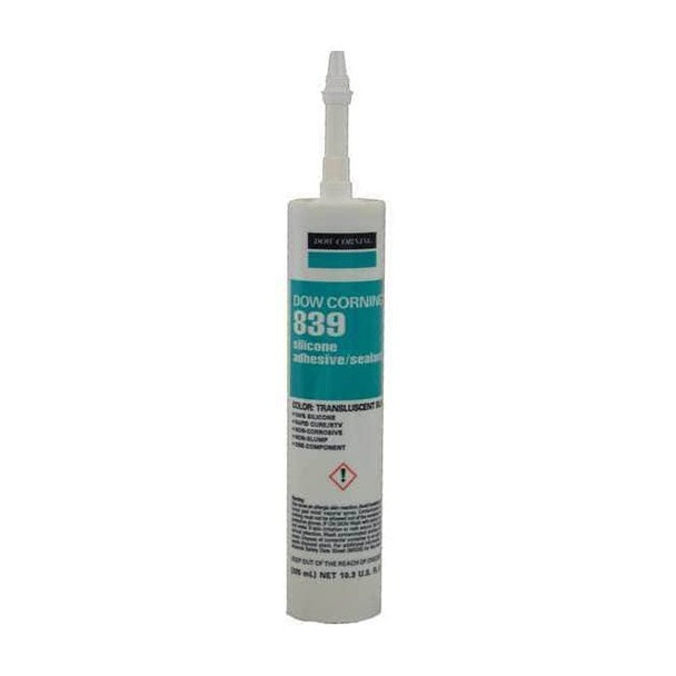 Silicone Adhesive Sealant, 10 oz, Cartridge, White, Silicone Base, 839
