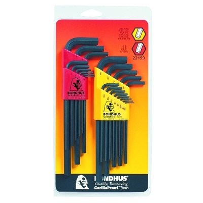 Hex L-Wrench Combination Set, 22 per Set, Hex Tip, Inch/Metric