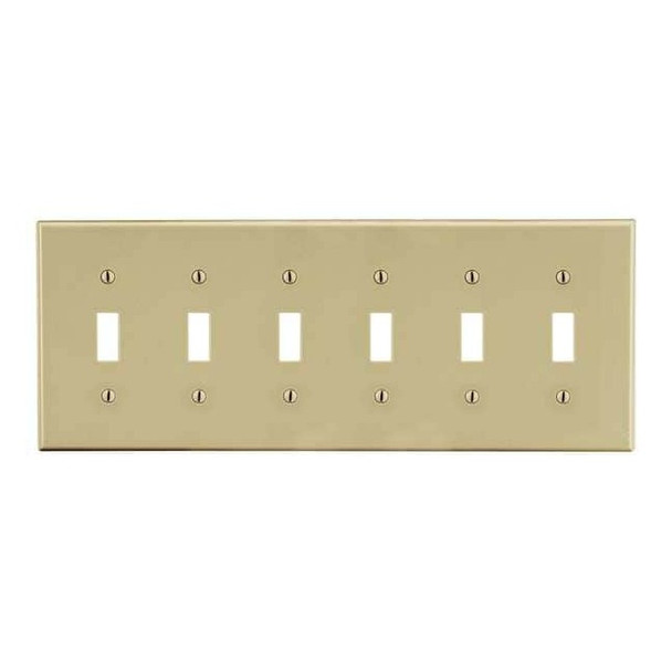 Toggle Switch Wall Plate, Number of Gangs: 6 Plastic, Satin Finish, Ivory