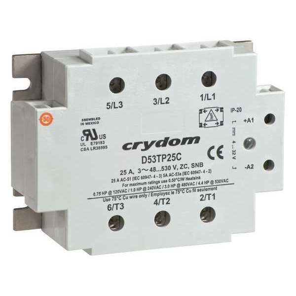 Crydom Solid State Relay, 3 Phase, Saddle Clamp, Screw, Panel, SCR D53TP50C