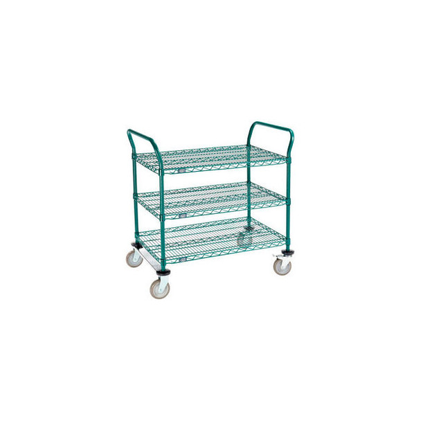 Nexel 3 Shelf Utility Cart Poly-Green36""W x 24""D x 39""H Poly Casters2 Rigid 2