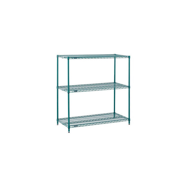 Nexel 3 Shelf Poly-Green Wire Shelving Unit Starter 36""W x 12""D x 34""H