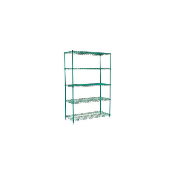 Nexel 5 Shelf Poly-Green Wire Shelving Unit Starter 24""W x 24""D x 63""H