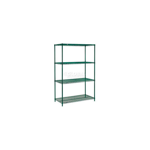 Nexel 4 Shelf Poly-Green Wire Shelving Unit Starter 24""W x 24""D x 63""H
